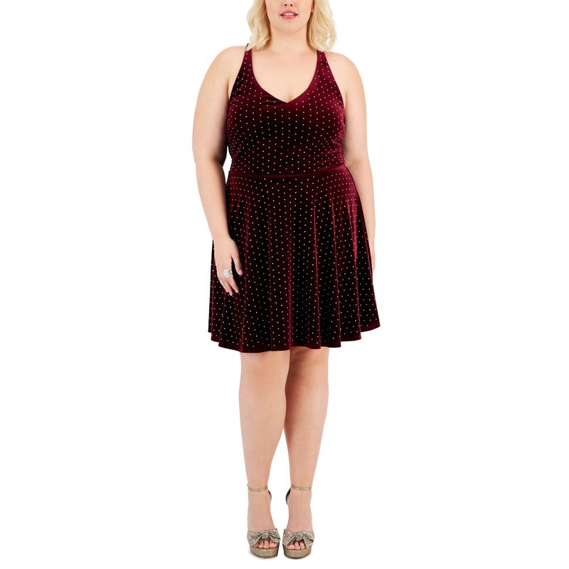 Trendy Plus Size Velvet Rhinestone Fit & Flare Dress